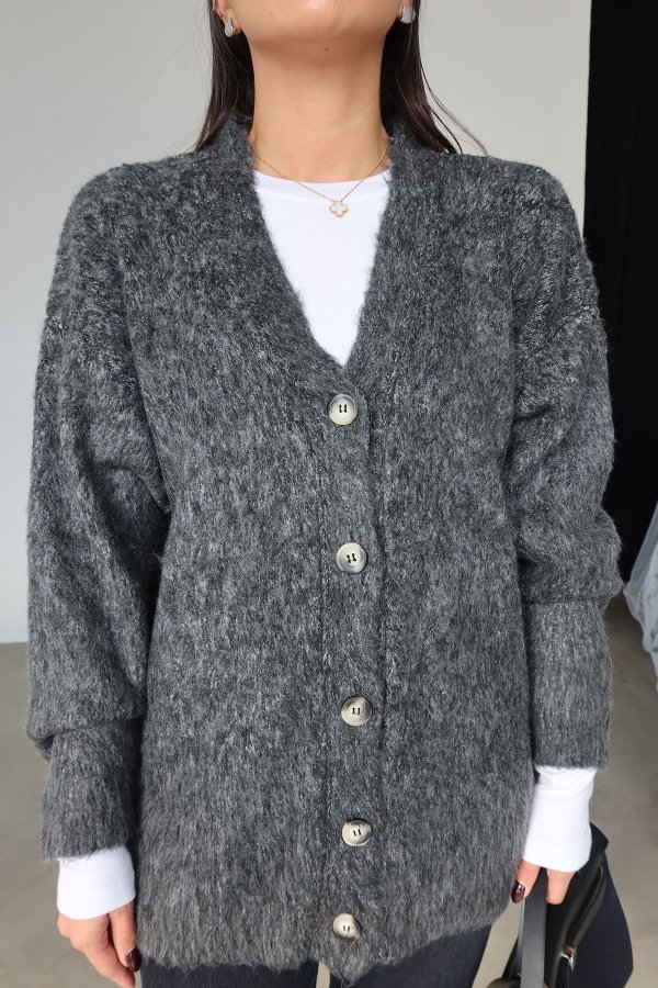 V Yaka Yumuşak Dokulu Oversize Hırka