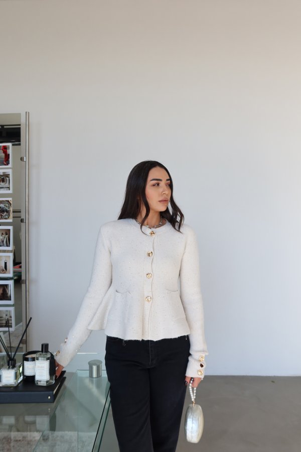 Pullu Simli Peplum Hırka