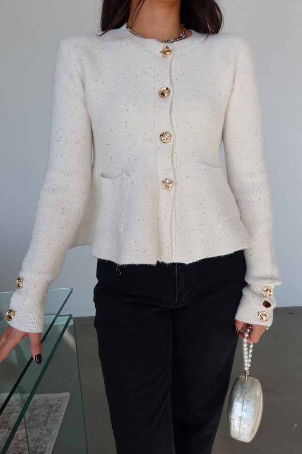 Pullu Simli Peplum Hırka