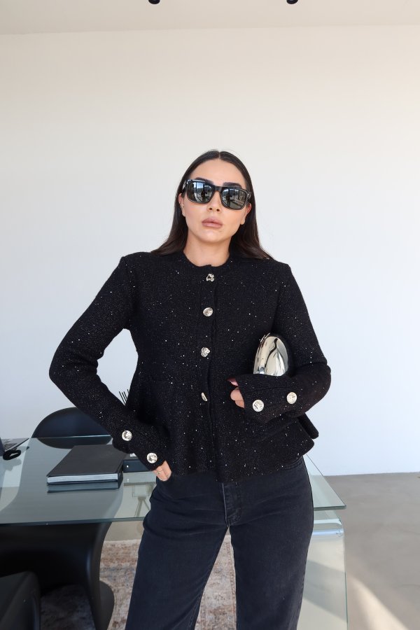 Pullu Simli Peplum Hırka