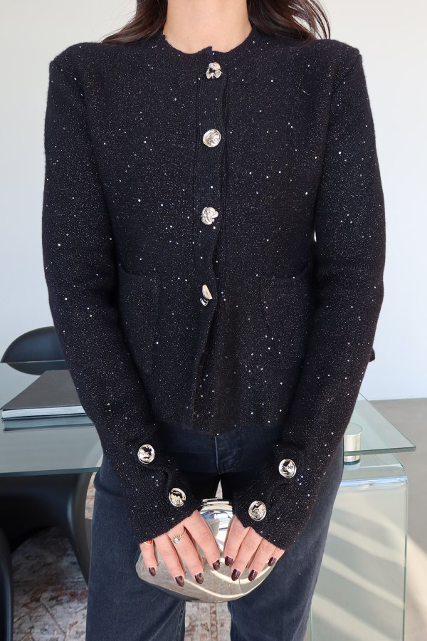 Pullu Simli Peplum Hırka