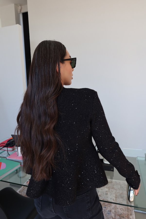 Pullu Simli Peplum Hırka