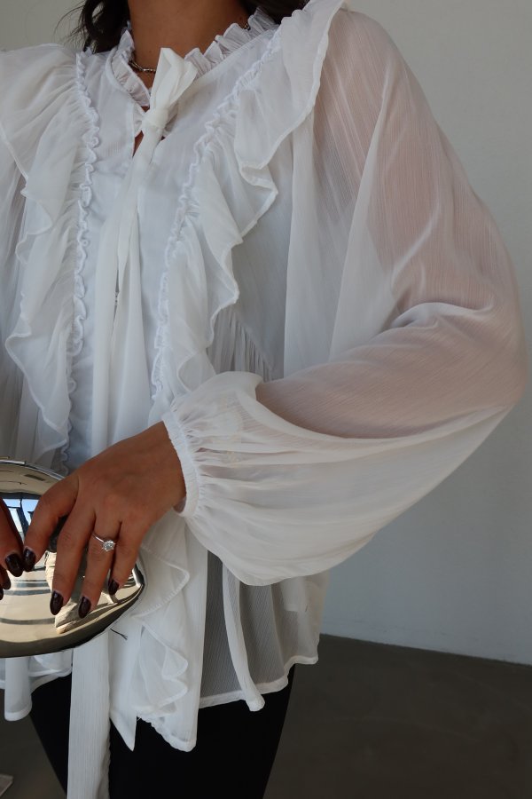 Balon Kol Fırfırlı Yakası Bağlamalı Gömlek