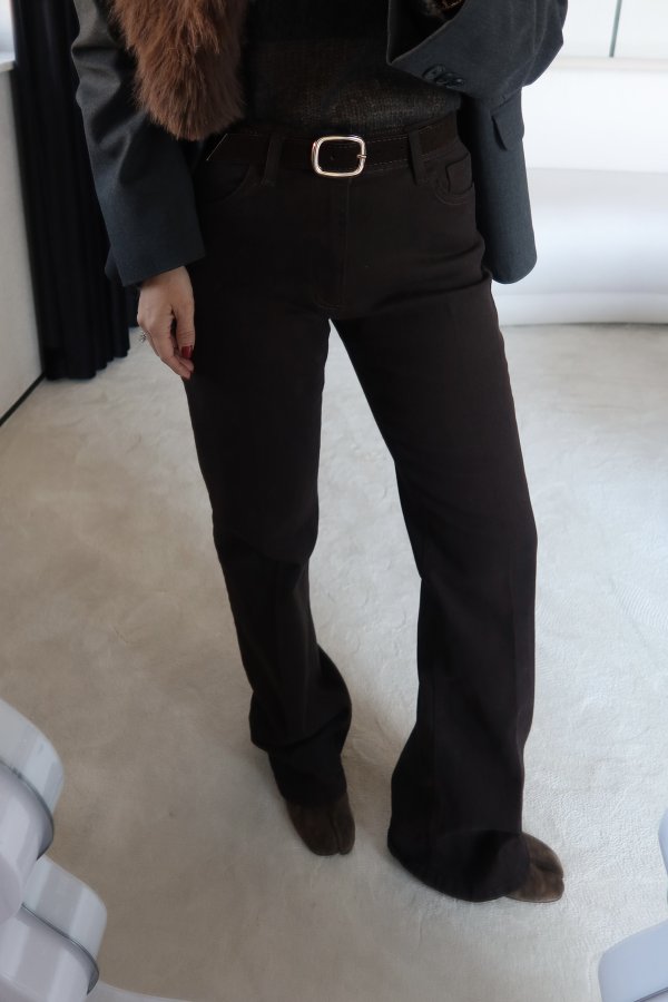 Süet Kemerli Straight Jean