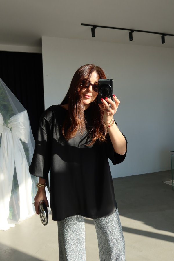 Ö.Ö Omuzu Vatkalı Premium Saten Bluz