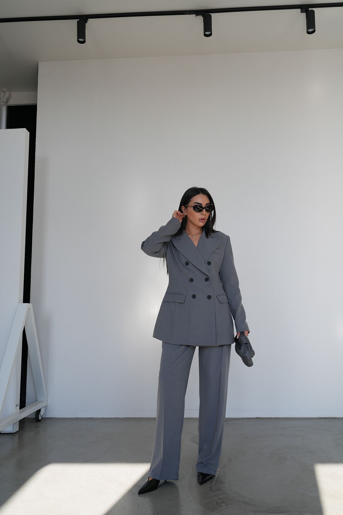 Kruvaze Yaka Ceket Pantolon Takım