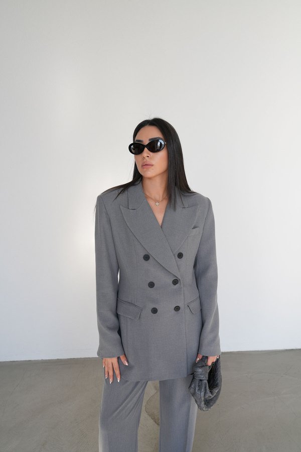 Kruvaze Yaka Ceket Pantolon Takım