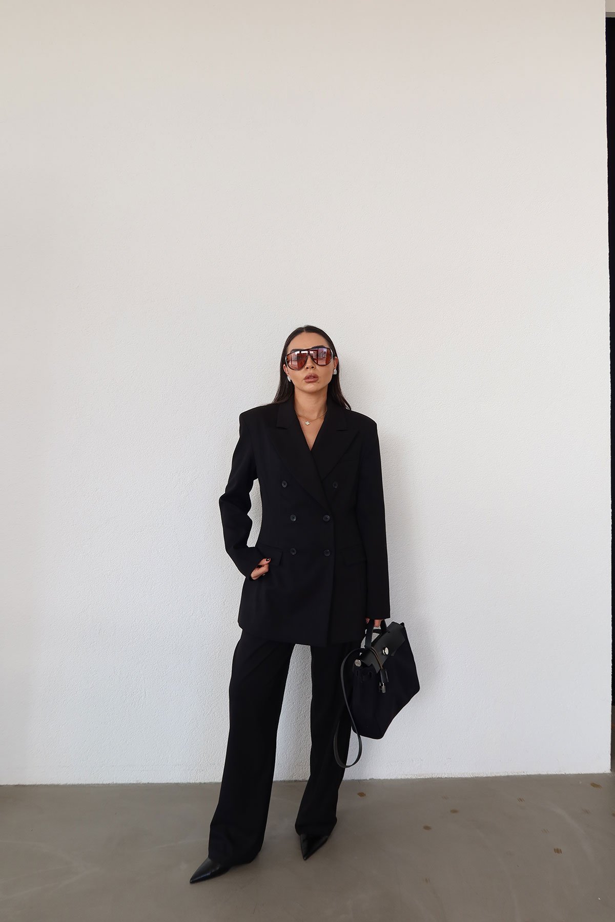 Kruvaze Yaka Ceket Pantolon Takım