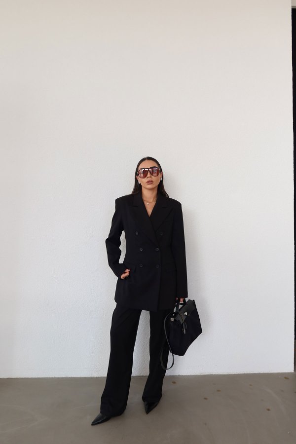 Kruvaze Yaka Ceket Pantolon Takım