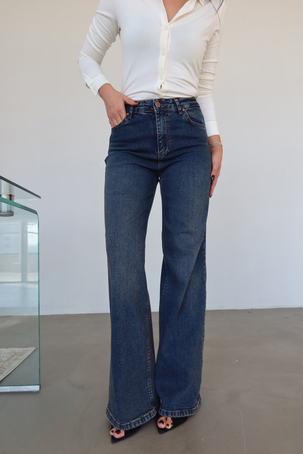 Geniş Paça Eskitme Jean