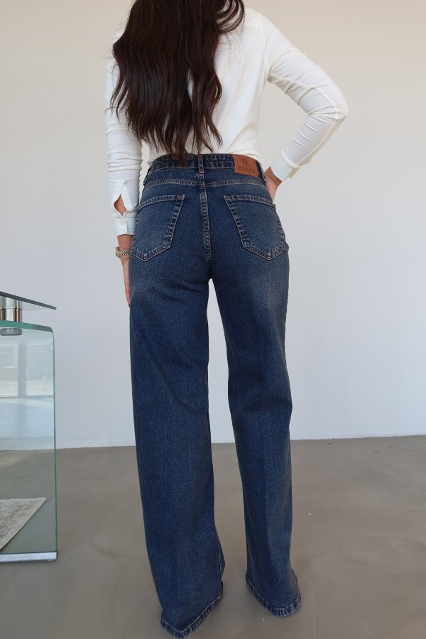 Geniş Paça Eskitme Jean