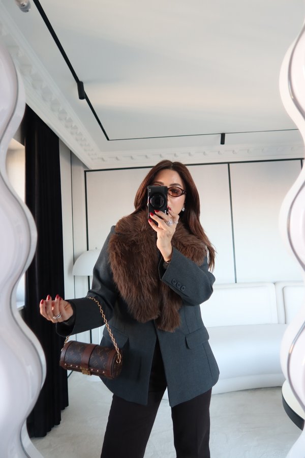 Yakası Kürklü Kruvaze Ceket