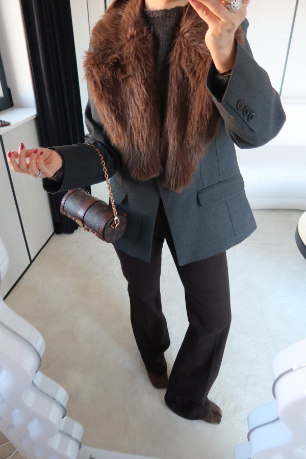 Yakası Kürklü Kruvaze Ceket