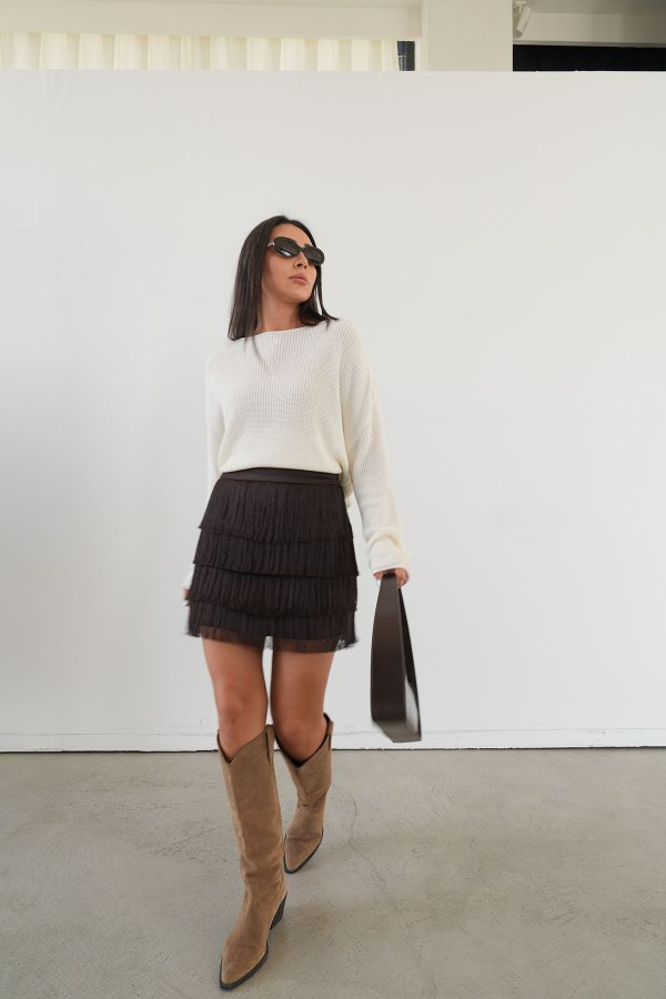 Püsküllü Mini Saten Etek