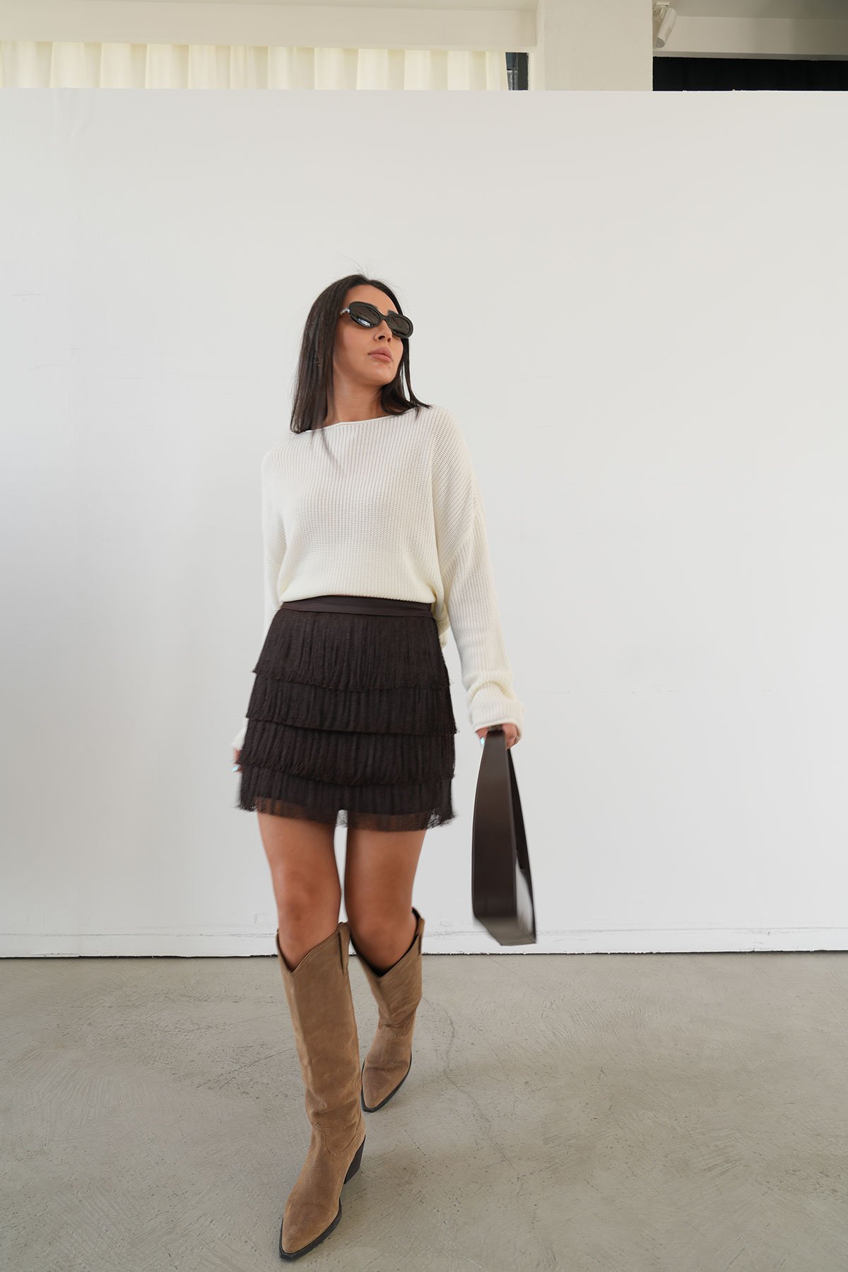 Püsküllü Mini Saten Etek