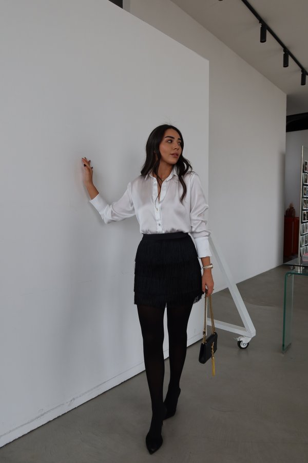 Püsküllü Mini Saten Etek