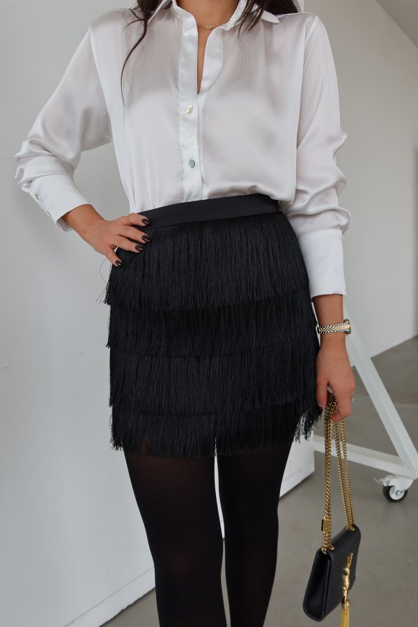 Püsküllü Mini Saten Etek