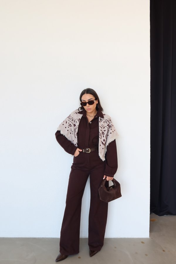 Deri Kemerli Gizli Düğmeli Denim Tulum