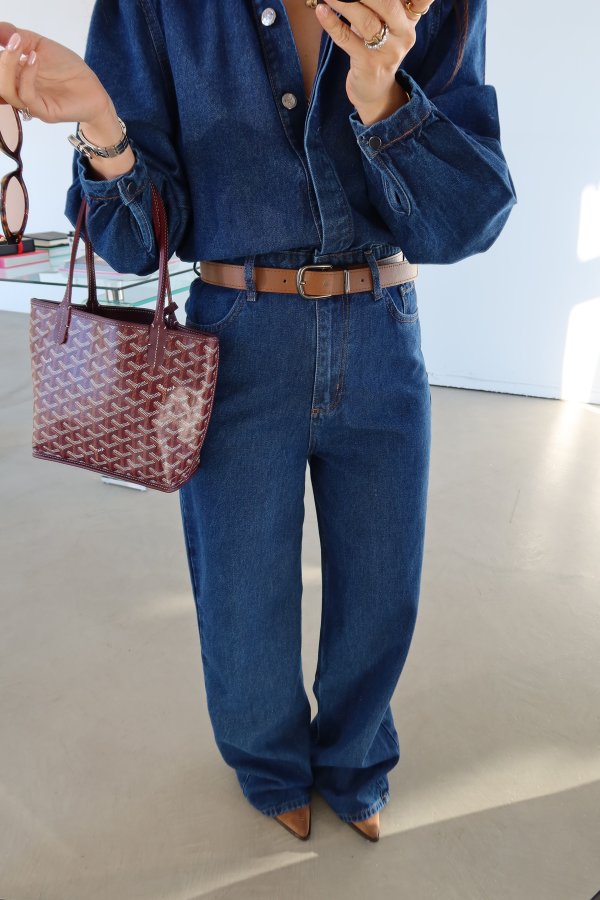 Deri Kemerli Gizli Düğmeli Denim Tulum