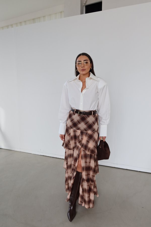 Beli Kemerli Kat Kat Ekoseli Etek