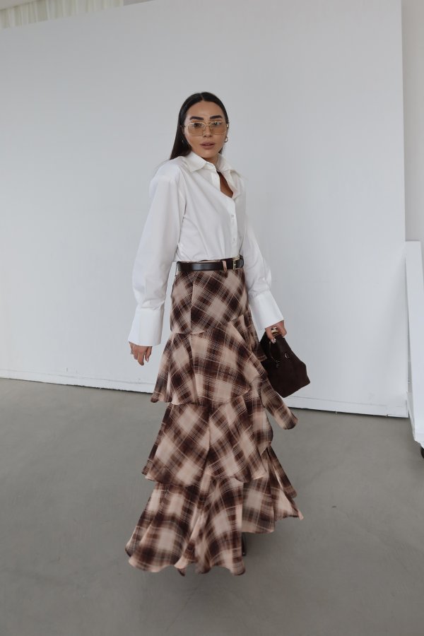 Beli Kemerli Kat Kat Ekoseli Etek