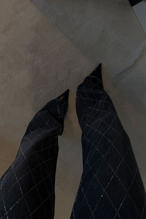 Baklava Desen Taş Baskılı Jean