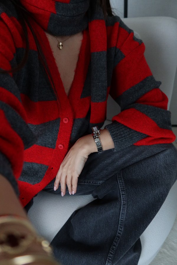 Çizgili Atkılı Triko Hırka