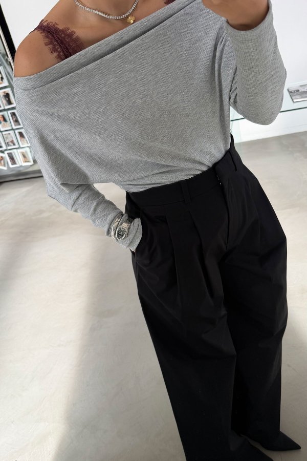 Kayık Yaka Kendinden Fitilli Bluz