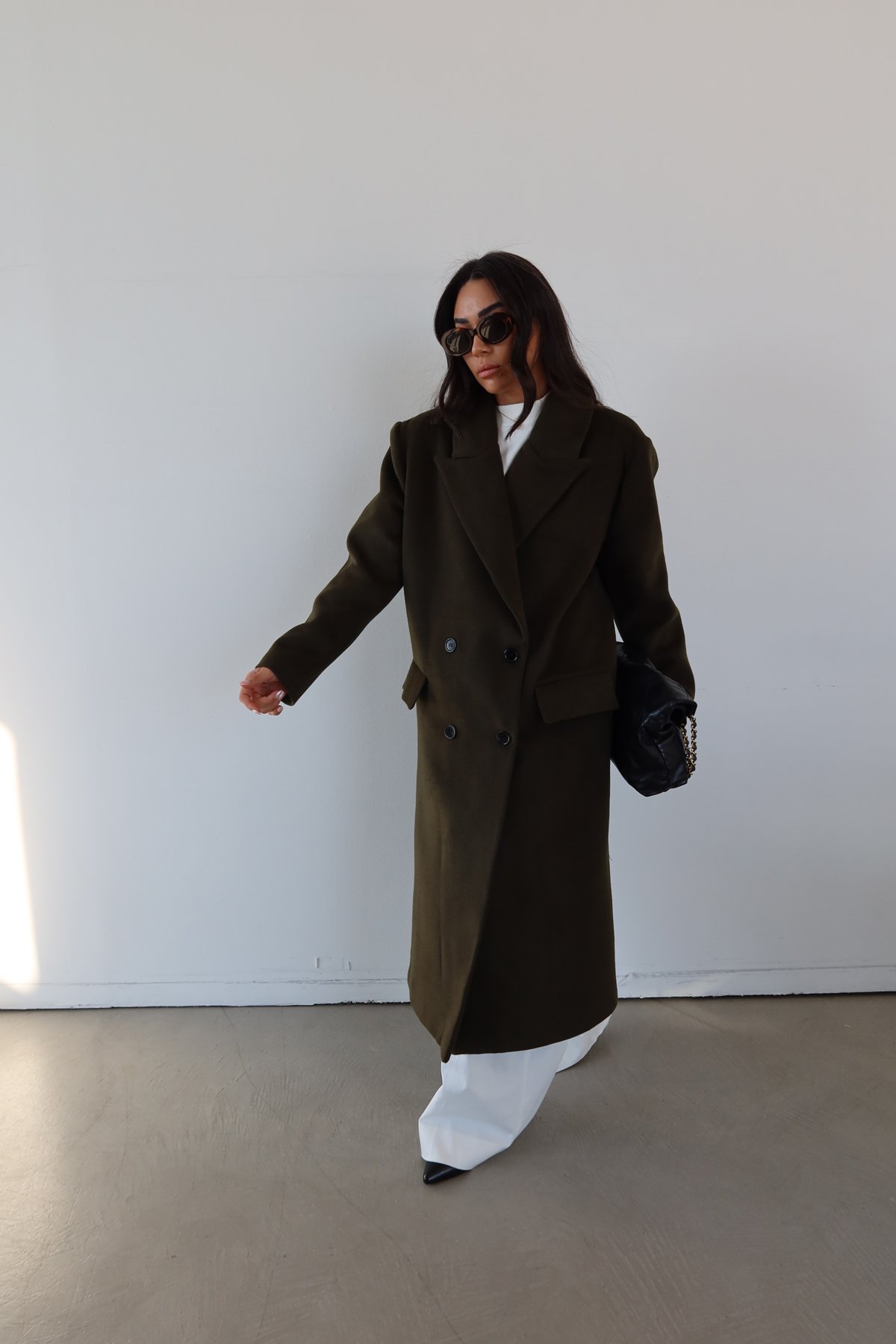 4 Düğmeli Uzun Kaşe Kaban