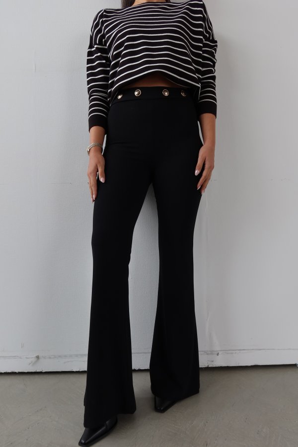 Gold Düğme Aksesuarlı İspanyol Paça Pantolon