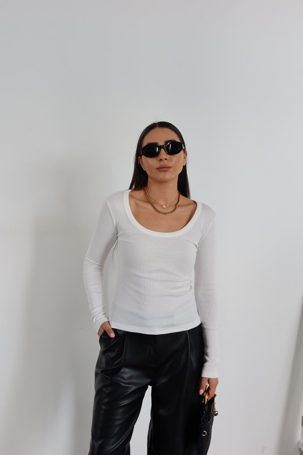 U Yaka Uzun Kollu Fitilli Basic Bluz