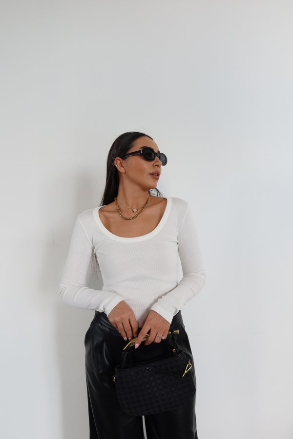 U Yaka Uzun Kollu Fitilli Basic Bluz