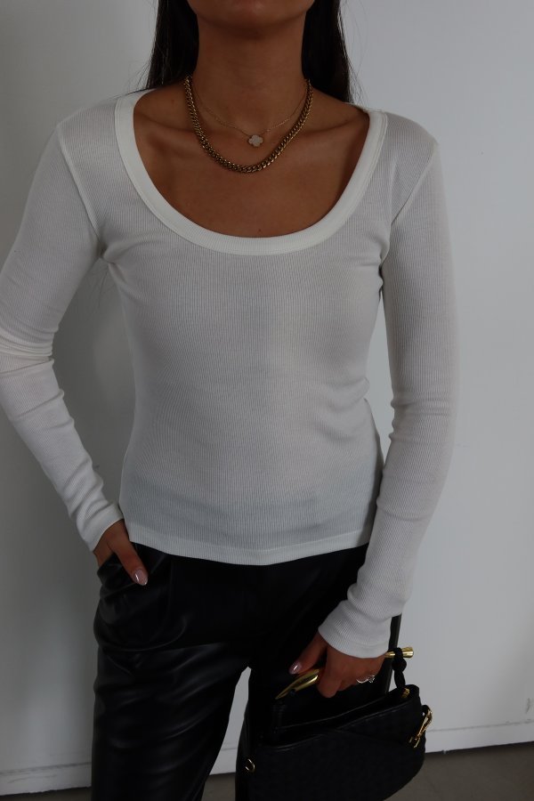 U Yaka Uzun Kollu Fitilli Basic Bluz