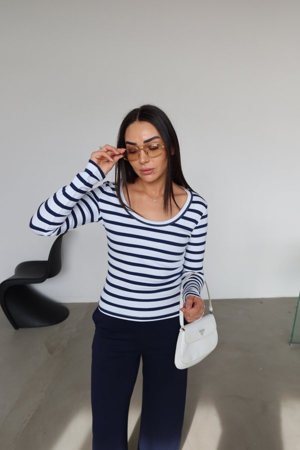 U Yaka Uzun Kollu Fitilli Basic Bluz