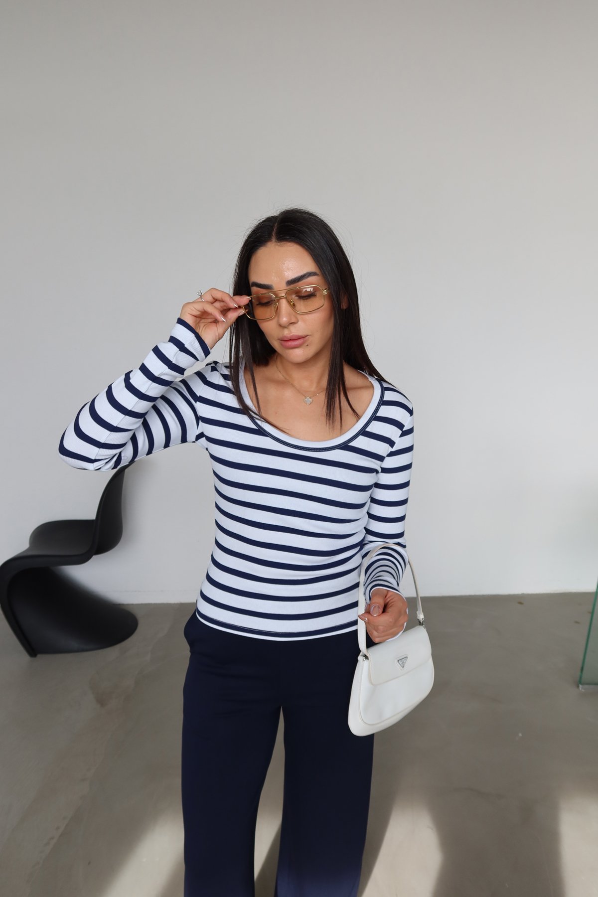 U Yaka Uzun Kollu Fitilli Basic Bluz