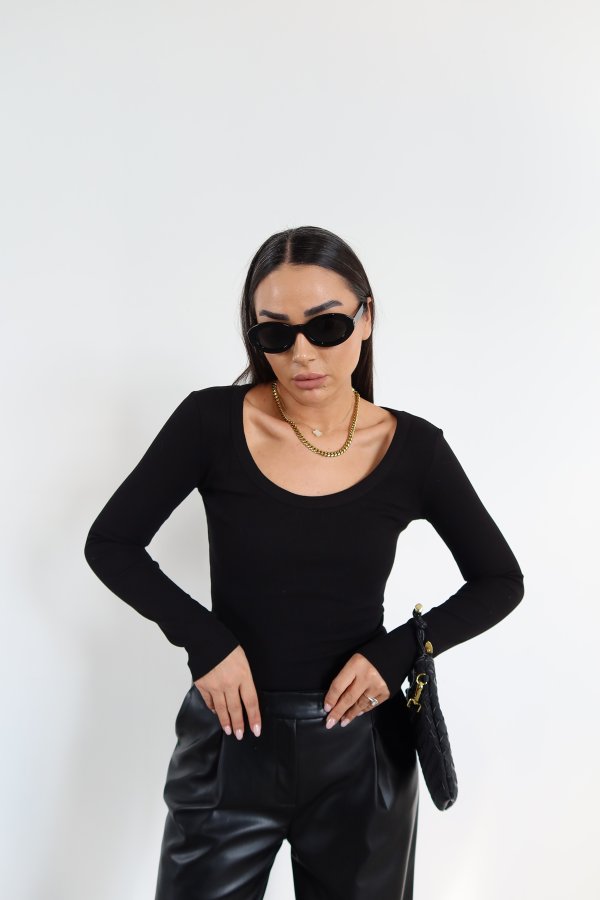 U Yaka Uzun Kollu Fitilli Basic Bluz