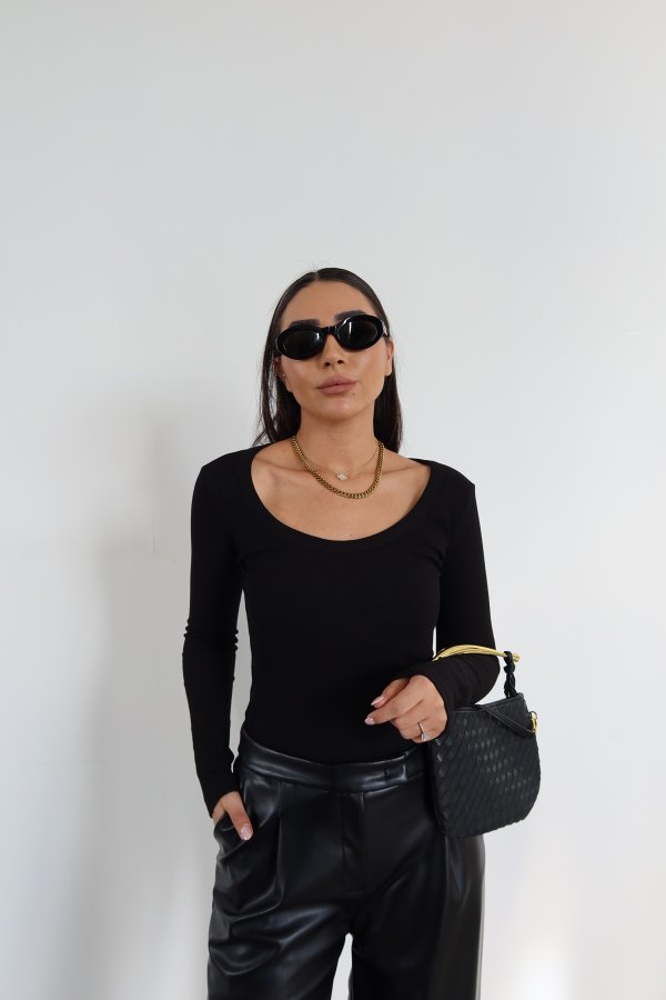 U Yaka Uzun Kollu Fitilli Basic Bluz