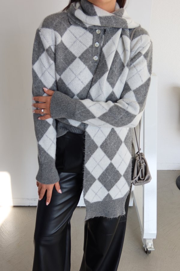 Polo Yaka Baklava Desenli Atkılı Kazak