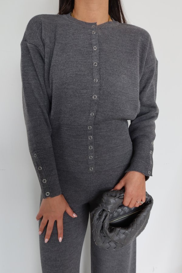 Çıtçıtlı Triko Hırka Pantolon Takım