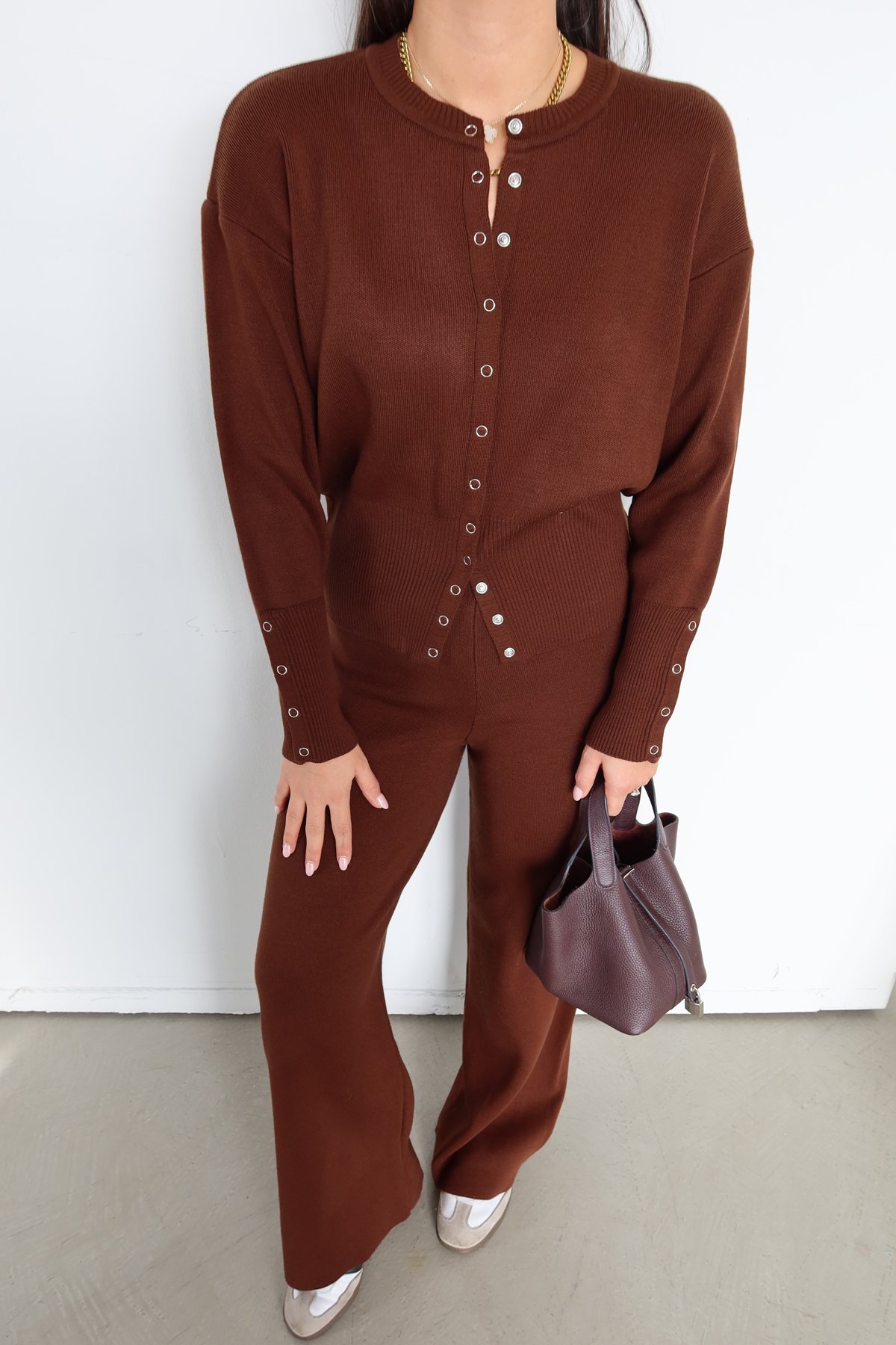 Çıtçıtlı Triko Hırka Pantolon Takım