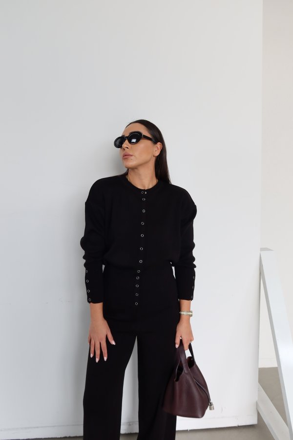 Çıtçıtlı Triko Hırka Pantolon Takım