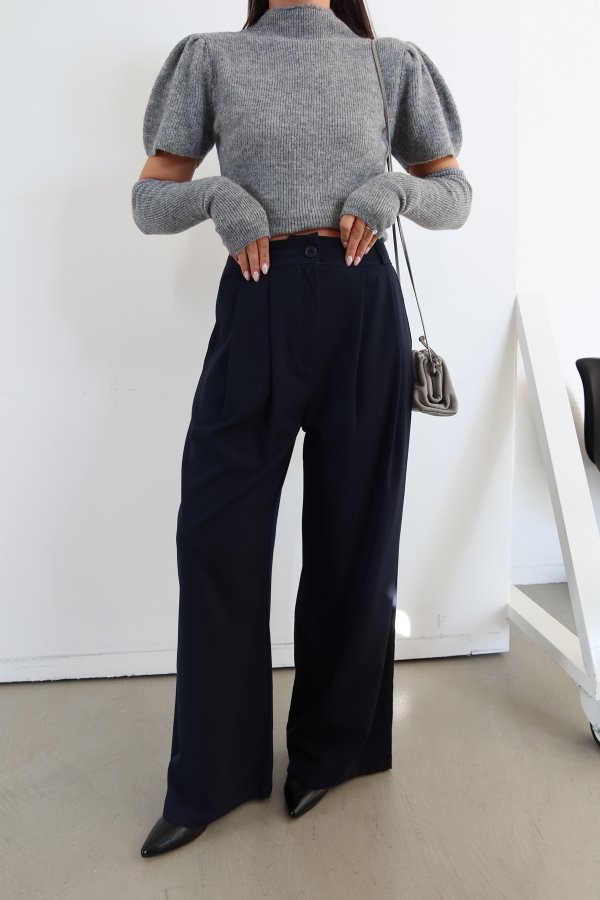 Pileli Yüksek Bel Kumaş Pantolon