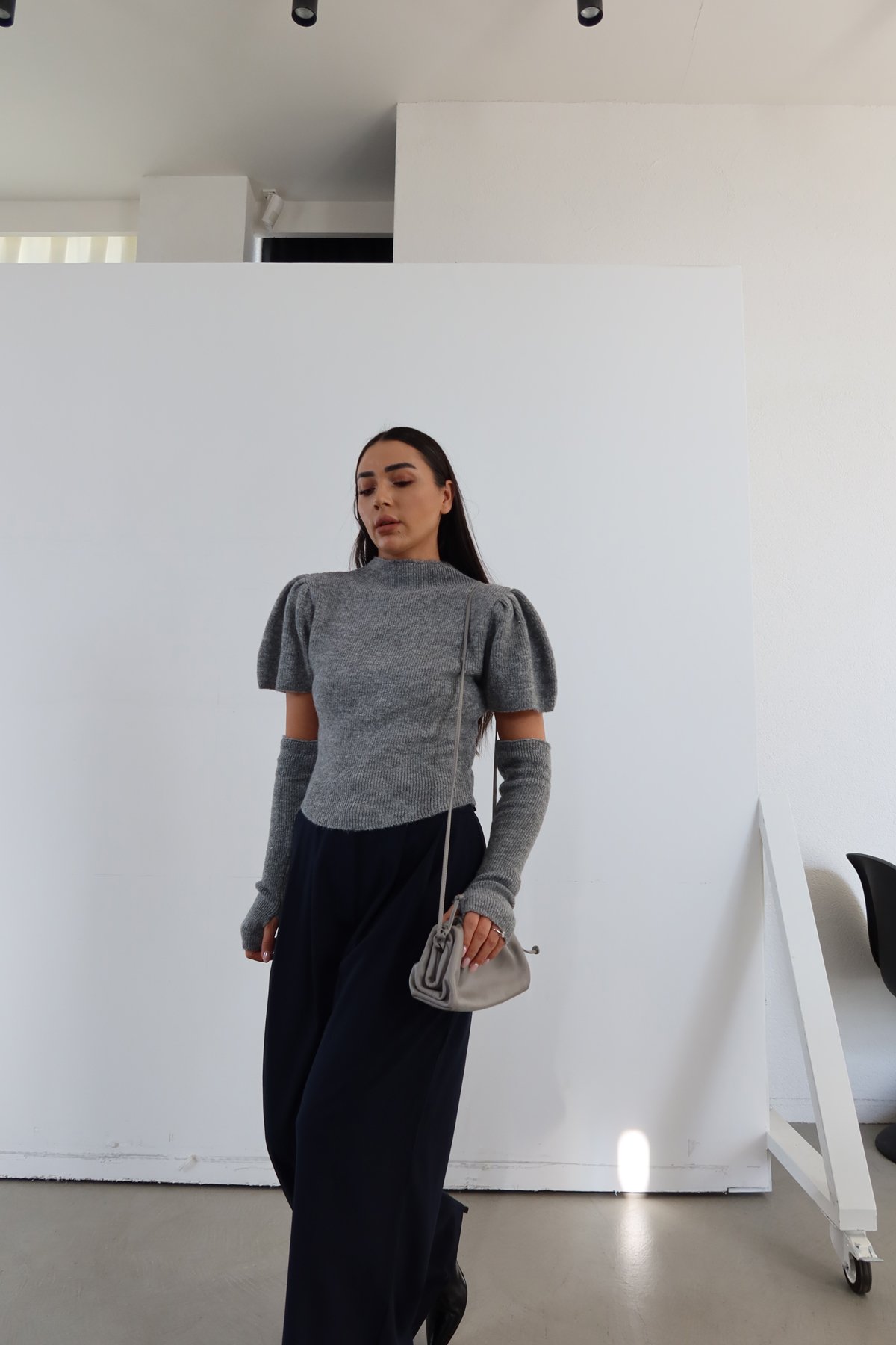 Pileli Yüksek Bel Kumaş Pantolon