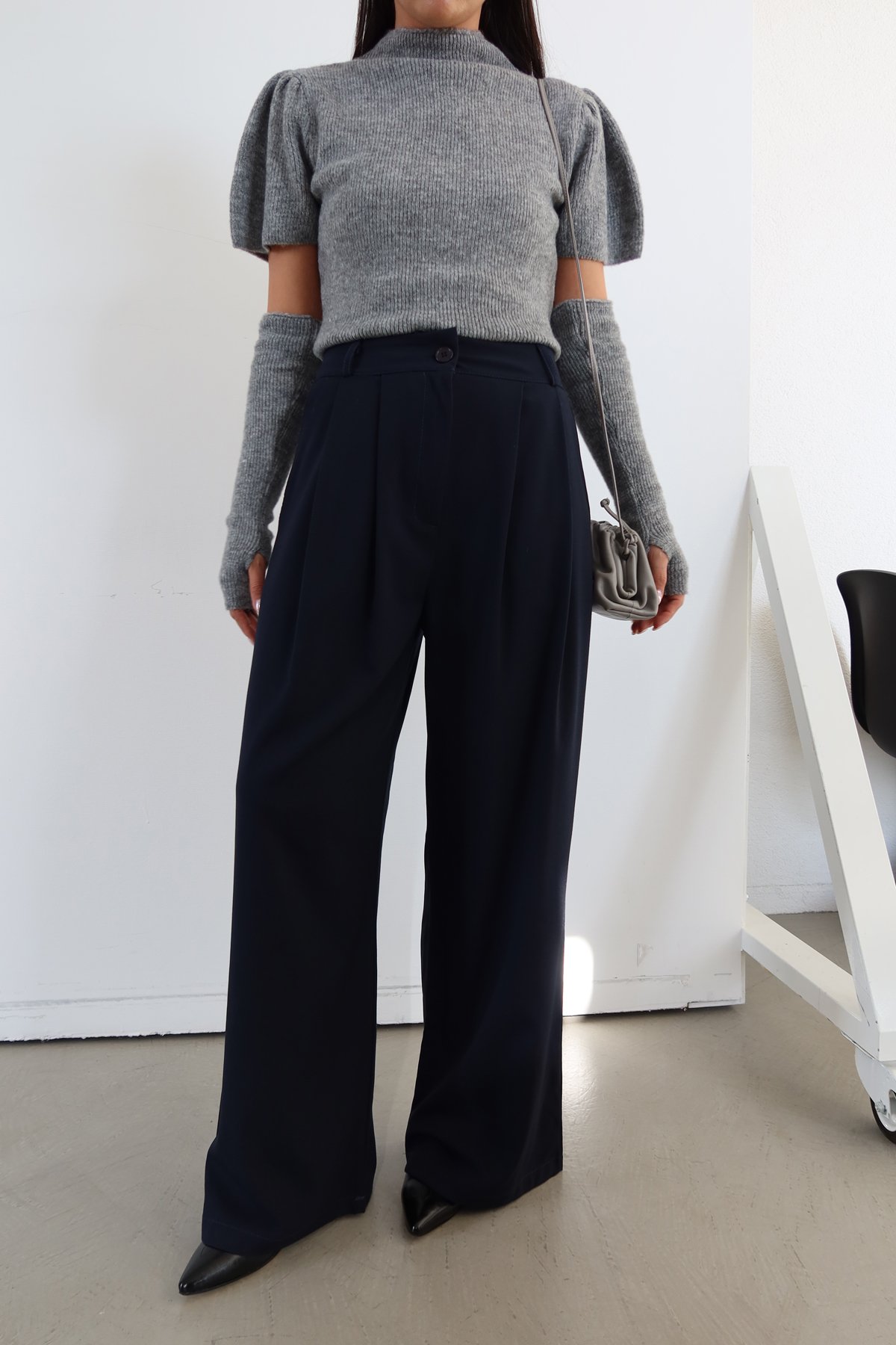 Pileli Yüksek Bel Kumaş Pantolon