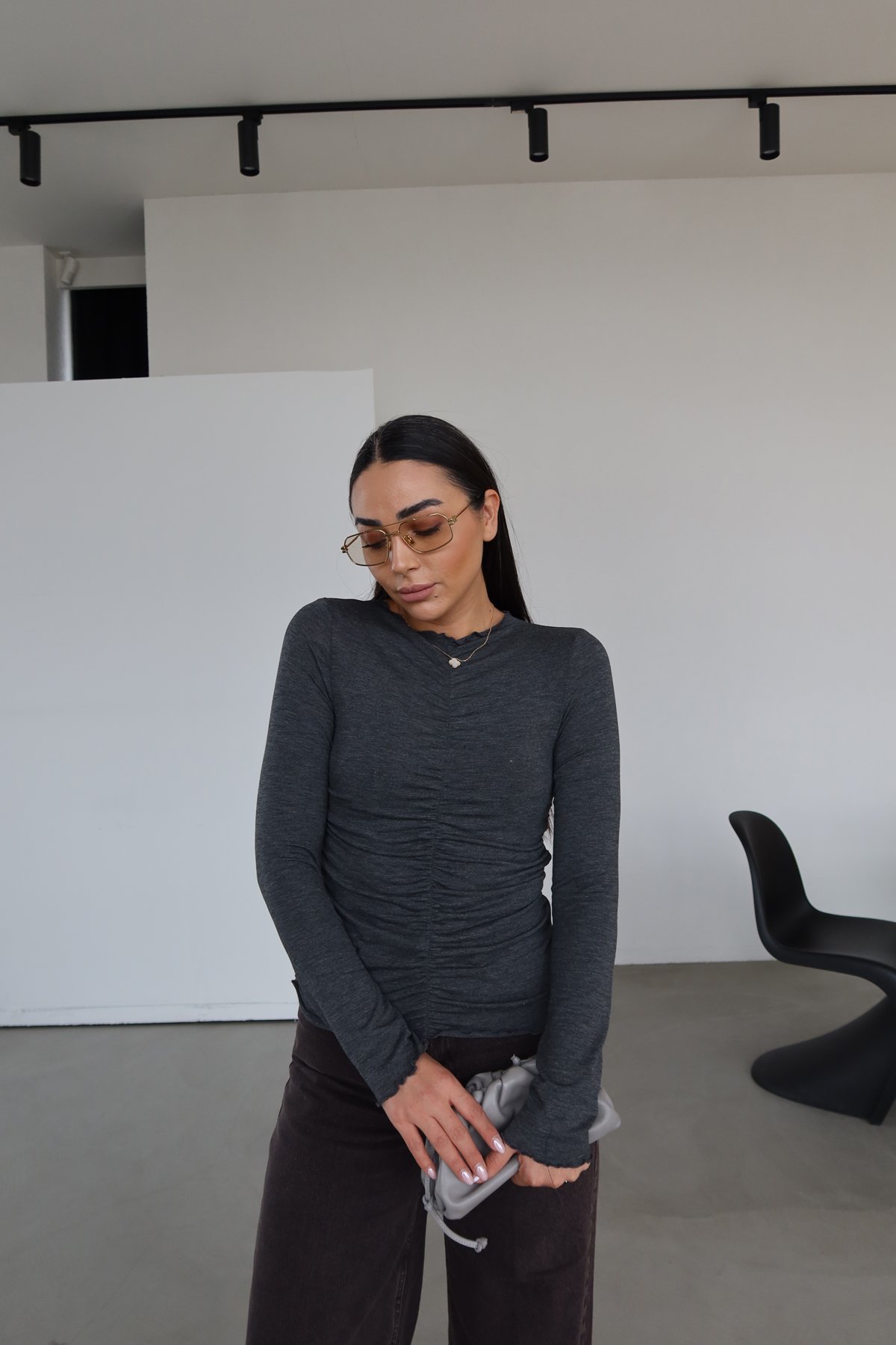 Önü Büzgülü Uzun Kollu Bluz