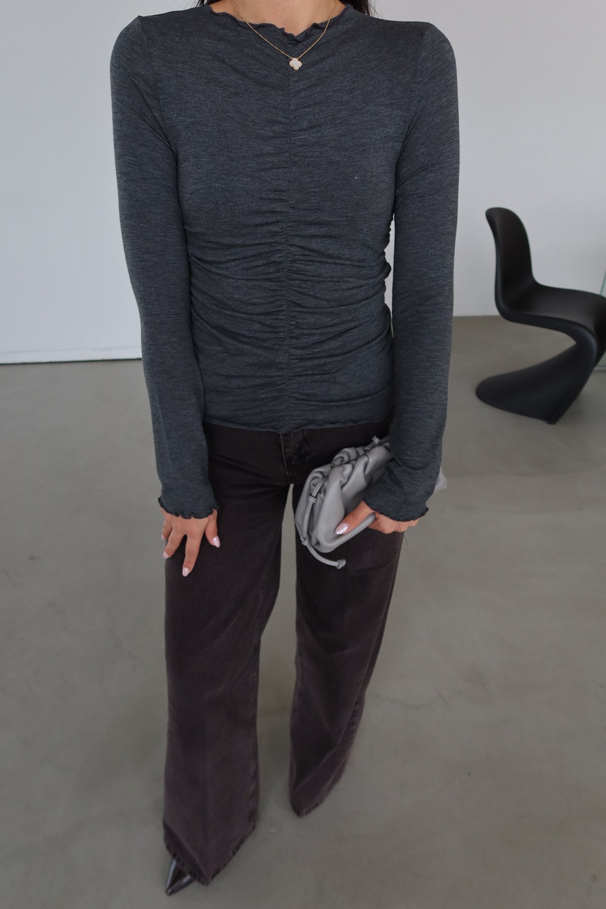 Önü Büzgülü Uzun Kollu Bluz