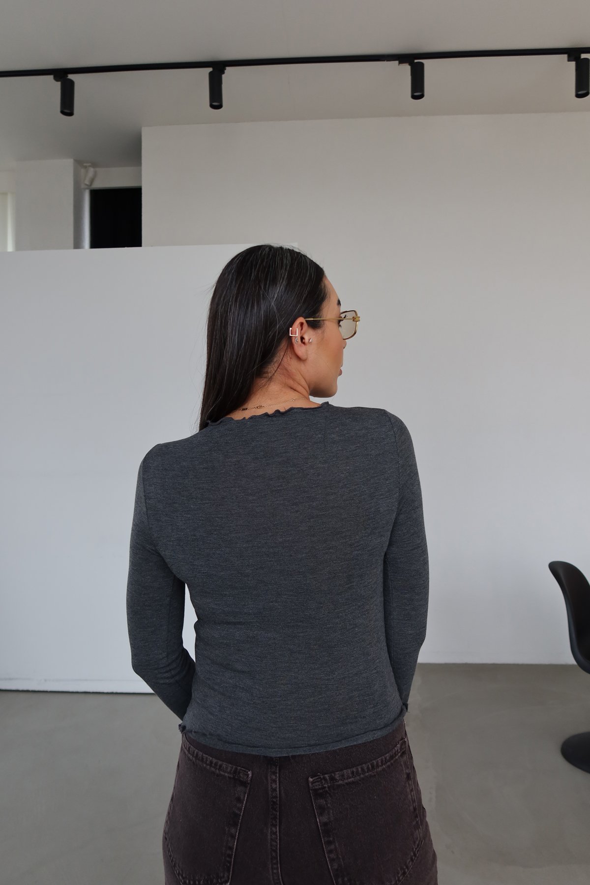 Önü Büzgülü Uzun Kollu Bluz