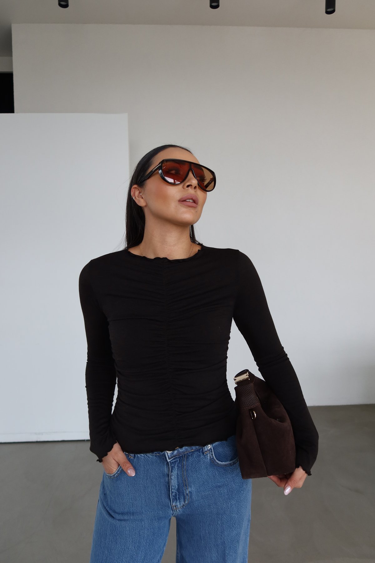 Önü Büzgülü Uzun Kollu Bluz