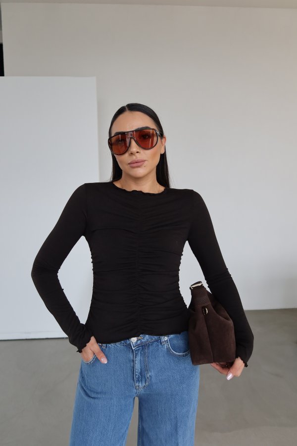 Önü Büzgülü Uzun Kollu Bluz