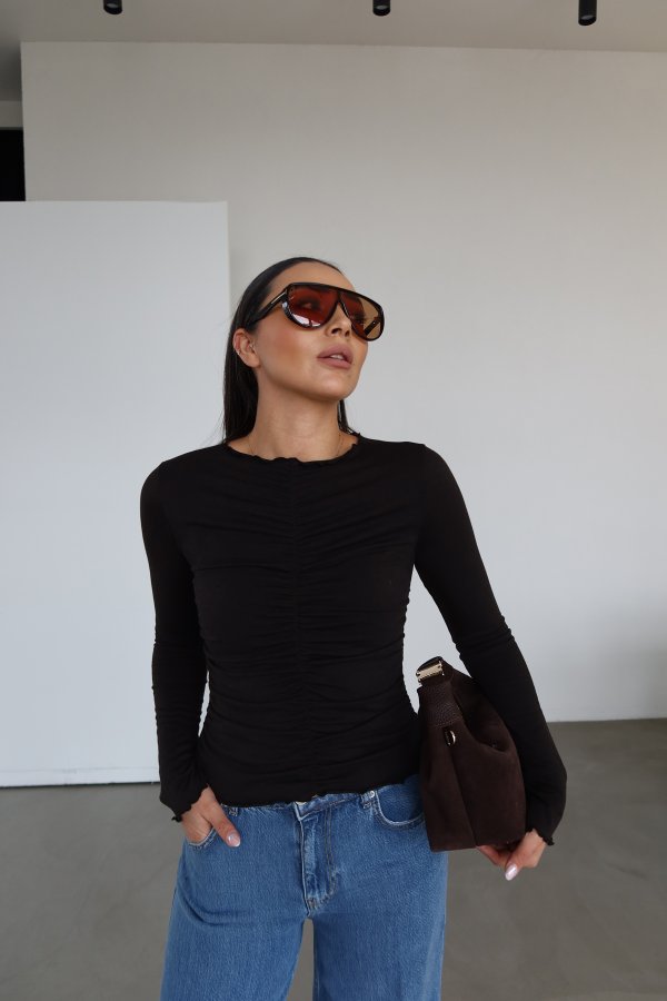 Önü Büzgülü Uzun Kollu Bluz